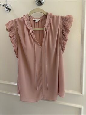 Current Air Pleated Cap Sleeve V-Neck Blouse - Dusty Rose